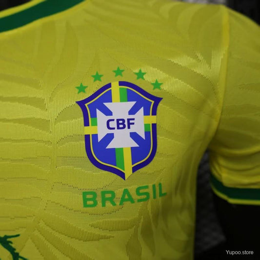 Player Version 2025 Brazil Yellow with Green Animal Pattern Jersey