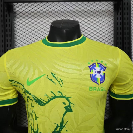 Player Version 2025 Brazil Yellow with Green Animal Pattern Jersey